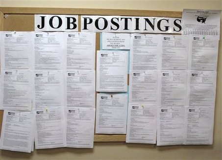 Bulletin board full of job postings