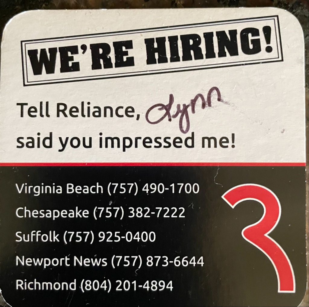 Reliance recruiting card
